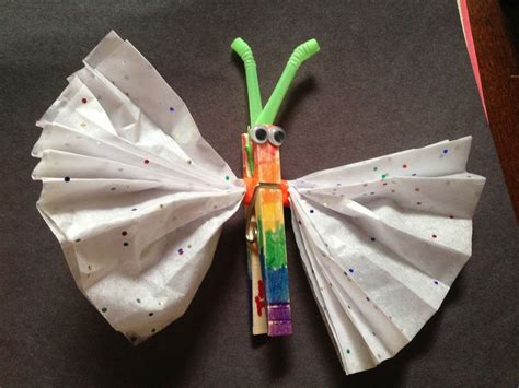Clothes Pin And Tissue Paper Butterfly Paper Butterfly Crafts