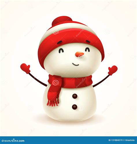 Cute Little Cheerful Snowman Isolated Stock Vector Illustration Of