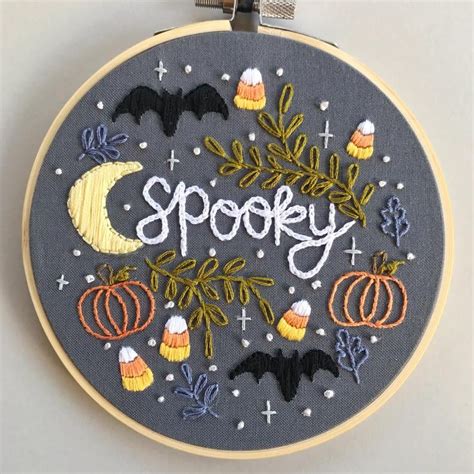 Spooky Halloween Embroidery Hoop Halloween Decor Spooky Etsy Halloween Embroidery