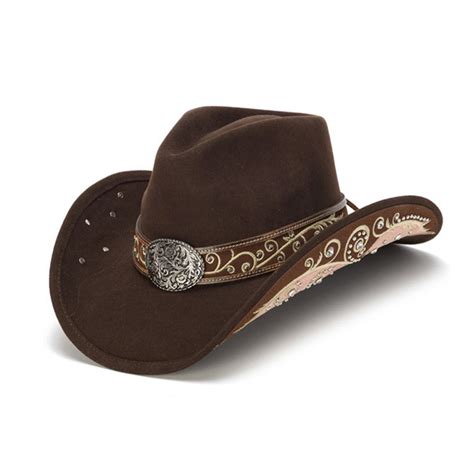 Stampede Collection Filigree Brown Rhinestone Felt Cowboy Hat Hats
