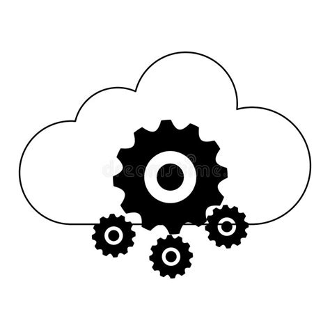 Cloud Computing And Gears Black And White Stock Vector Illustration