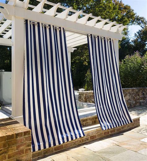 Coastal Stripe Outdoor Curtain Panel With Grommets 50w X 96l Black