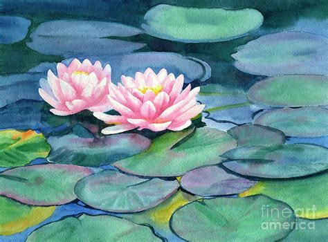Pink Water Lilies With Colorful Pads Is A Painting By Sharon Freeman