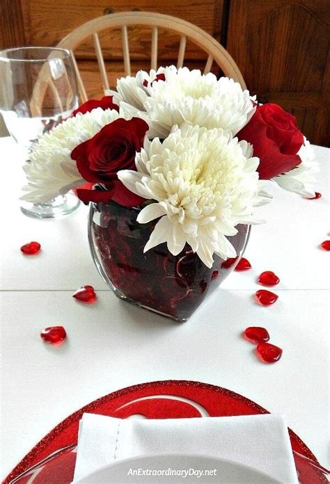 elegant valentine s day centerpiece with red roses and white mums