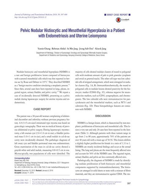 Pdf Pelvic Nodular Histiocytic And Mesothelial Hyperplasia In