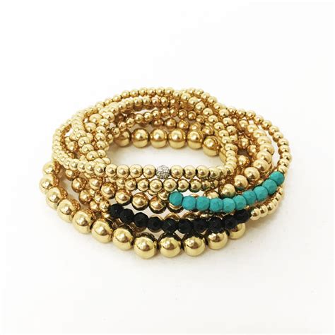 14 Kt Yellow Gold Filled Bead Stretch Bracelet Kelly And Rose Boutique