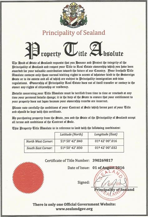 Property Title Certificate