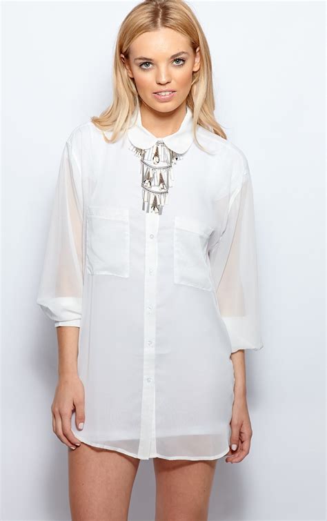 Esme White Sheer Oversized Shirt Knitwear Prettylittlething