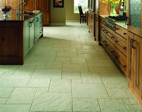 Stone floor tiles are made from natural stone including slate, granite, limestone, travertine and marble. Modified Hopscotch Stone-Look Kitchen Floor | Why Tile