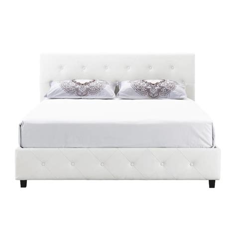 Dhp Dean White Faux Leather Queen Metal Upholstered Bed In The Beds