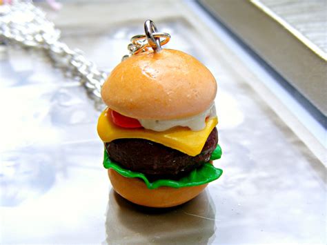 Burger Charm Necklace Polymer Clay Food Cheese By Sweetystuff