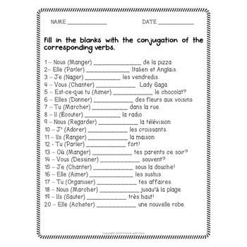 This free website is created with love and a great deal of work. French ER Verbs Worksheets - Present Tense | Verb ...