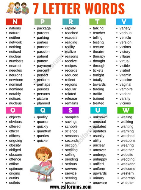 7 Letter Words List Of 500 7 Letter Words In English With Esl Picture