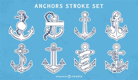 Anchor Ship Nautical Line Art Set Vector Download