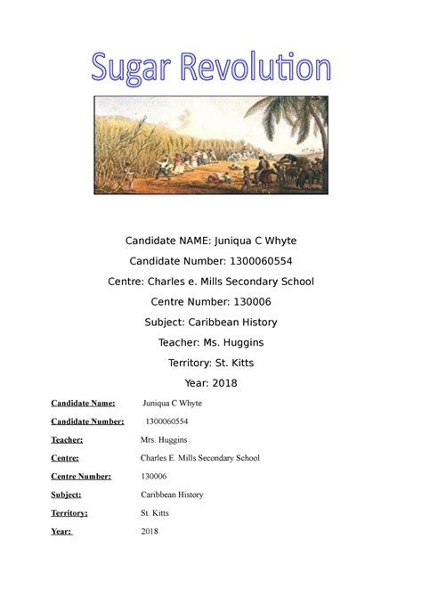 Juniqua Whyte Caribbean History Sba Candidate Name Juniqua C Whyte