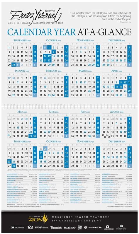A Calendar For The Year At A Glance Is Shown In Blue And White