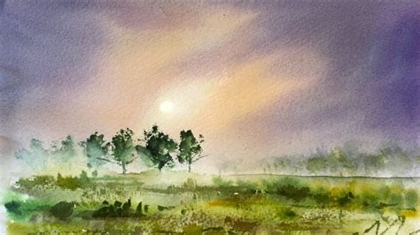 Simple Watercolor Misty Sunrise Demonstration Youtube Watercolor