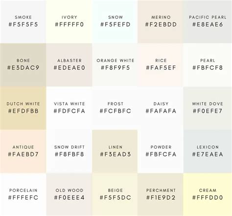 86 Shades Of White Color With Names Hex Rgb And Cmyk