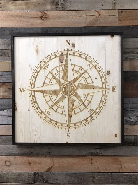 Laser Engraved Nautical Compass Wood Wall Art In 2020 Wooden Wall Art