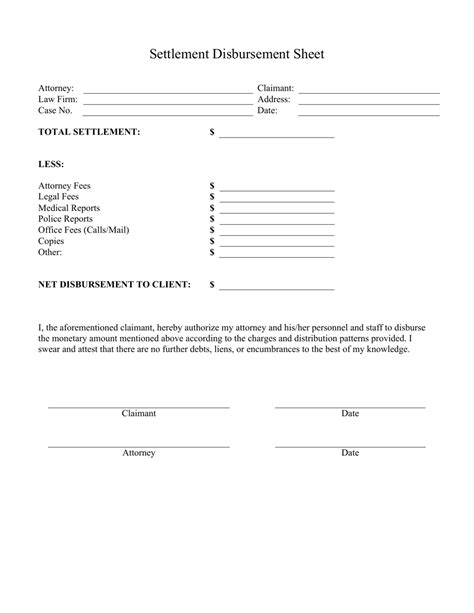 Settlement Disbursement Sheet Template Download Printable Pdf