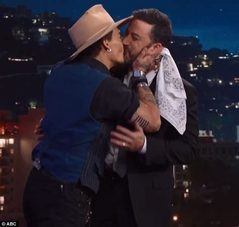 Johnny Depp Greets Jimmy Kimmel With Big Kiss On The Lips Daily Mail Online