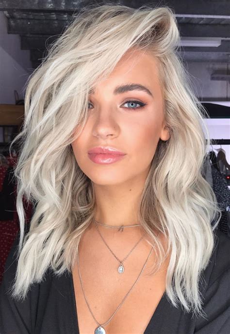 First, consider your own specific skin tone and undertone. Platinum silver white hair color with texture and waves # ...