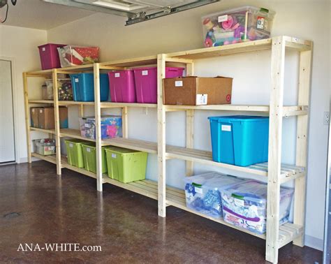 This builder made four shelves for around $70. Ana White | Easy, Economical Garage Shelving from 2x4s ...