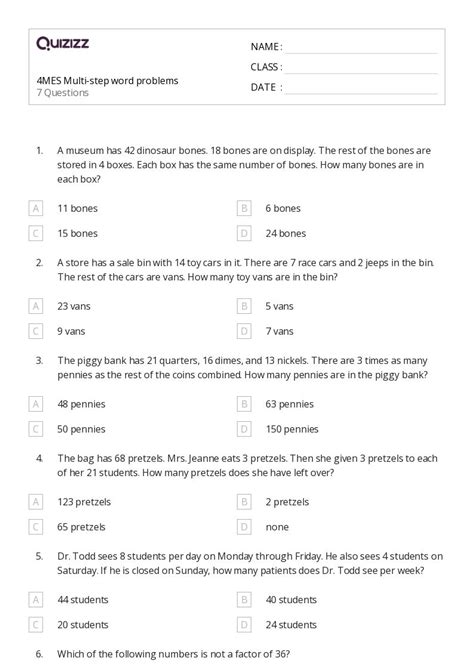 50 Multi Step Word Problems Worksheets On Quizizz Free And Printable