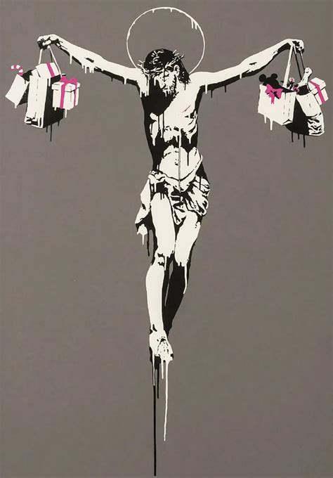 Banksy Jesus Christ With Shopping Bags Poster Painting By Martin Clarke