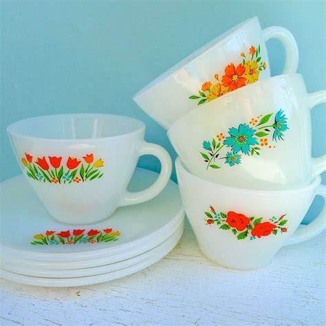 Vintage Fire King Floral Assorted Tea Cups Vintage Fire King Vintage