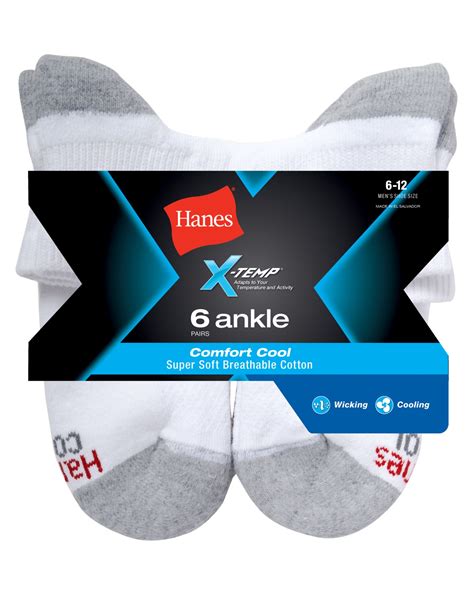 Hanes Mens Freshiq® X Temp® Comfort Cool Ankle Socks 6 Pack Apparel Direct Distributor