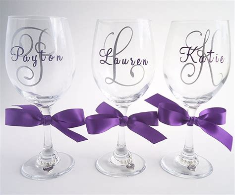 5 Bridesmaid Wine Glasses Bridal Party T Set Personalized Etsy