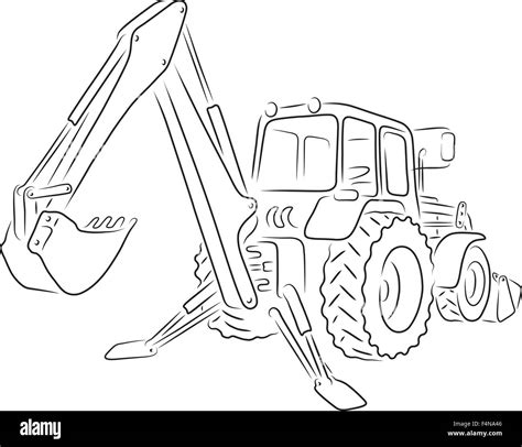 Hand Drawn Outline Of Backhoe Loader Isolated On White Background Art