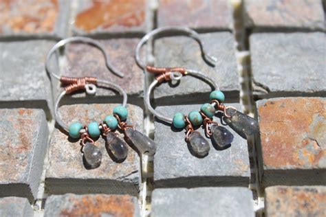 Wire Wrapped Sterling Earrings Turquoise By Sierrasagedesigns