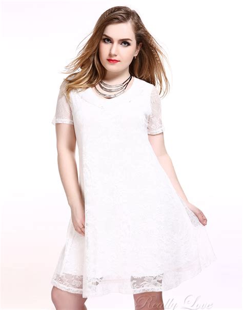 Cute Ann Womens Sexy Plus Size Lace Dress Short Sleeve White Summer