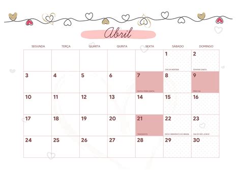 Calendario Mensal 2023 Coracao Abril Fazendo A Nossa Festa