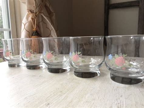 Vintage Libbey Floral Tumbler Set Libbey Glasses Feminine Glassware Drinking Glasses Pink