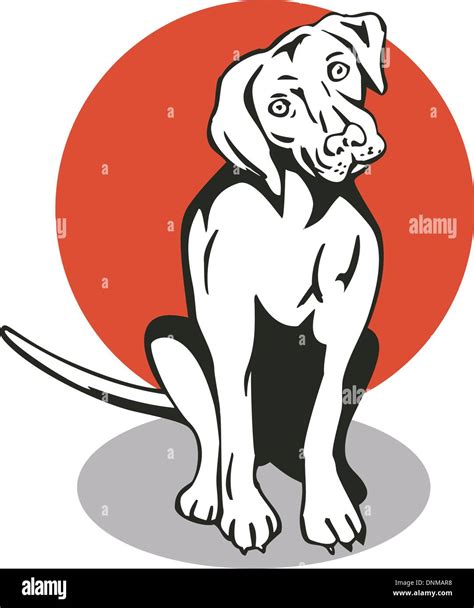 Illustration Of Dog Sitting Front View Done On Retro Style Stock Vector