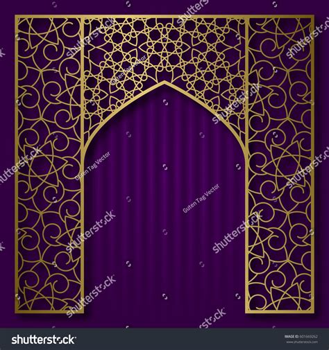 Traditional Background Golden Patterned Arched Frame Stock Vector