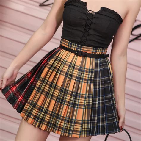 Cute Checkered Mini Skirt Summer Vintage Plaid Pleated Skirt Kawaii School Girl High Waist Skirt