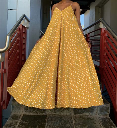 Mustard And White Printed Maxi Dress Queenk Fashions