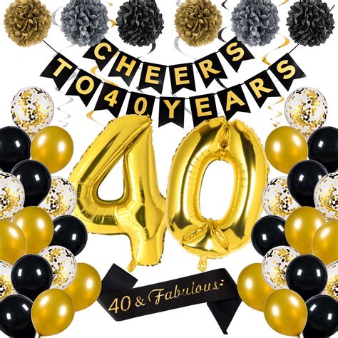 Buy Whaline 46pack 40th Birthday Decorations Kit Black And Gold 40th