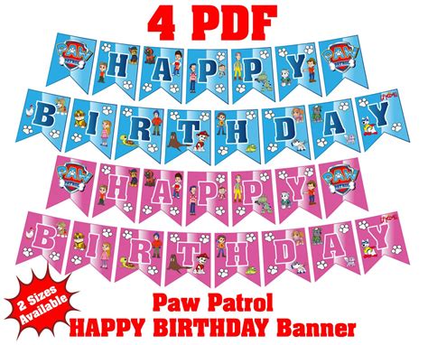 Paw Patrol Happy Birthday Banner Blue And Pink Version Digital Item