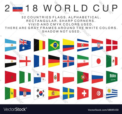 Rectangular Flags Of 2018 World Cup Countries Vector Image