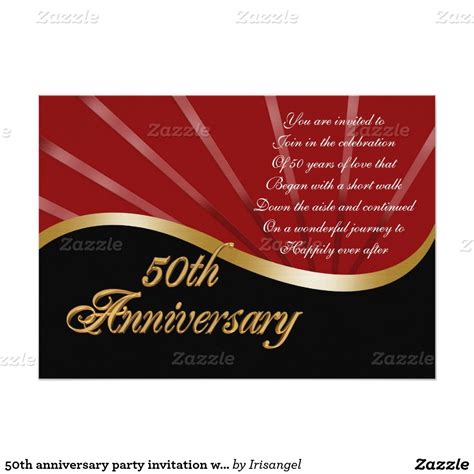 50th Anniversary Party Invitation Wedding Gold Red 5 X 7 Invitation