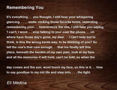 Remembering You Remembering You Poem By Eli Medina