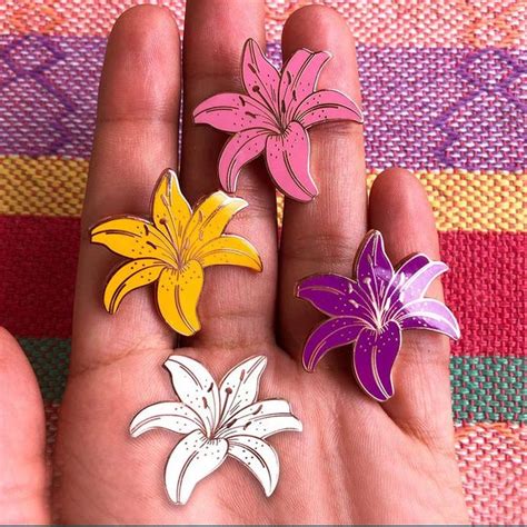 Lily Enamel Pin Set Floral Pin Botanical Pin Plant Pin Etsy Purple