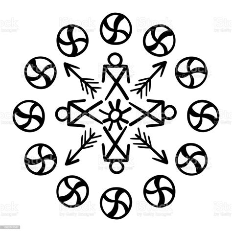 Adinkra Symbols Mandala With Ancient Tribal Ethnic Symbols Ritual Screen Printing Of African