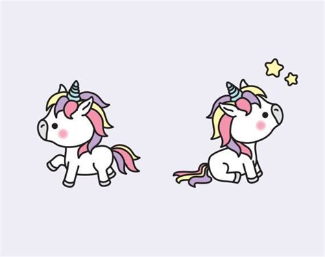 Unicorn Kawaii Cute Rainbow Clipart Draw Thevirtual