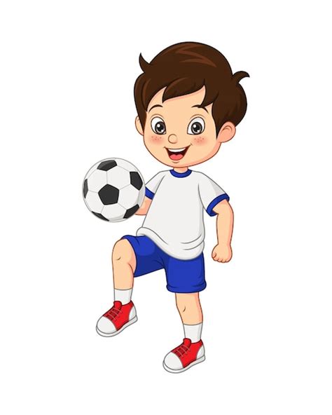 Niño De Dibujos Animados Jugando Al Fútbol Vector Premium